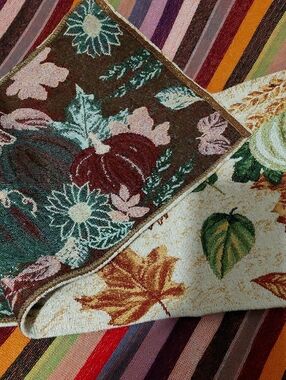 Autumn Harvest Tapestry Throw - Pumpkin & Leaf Motif